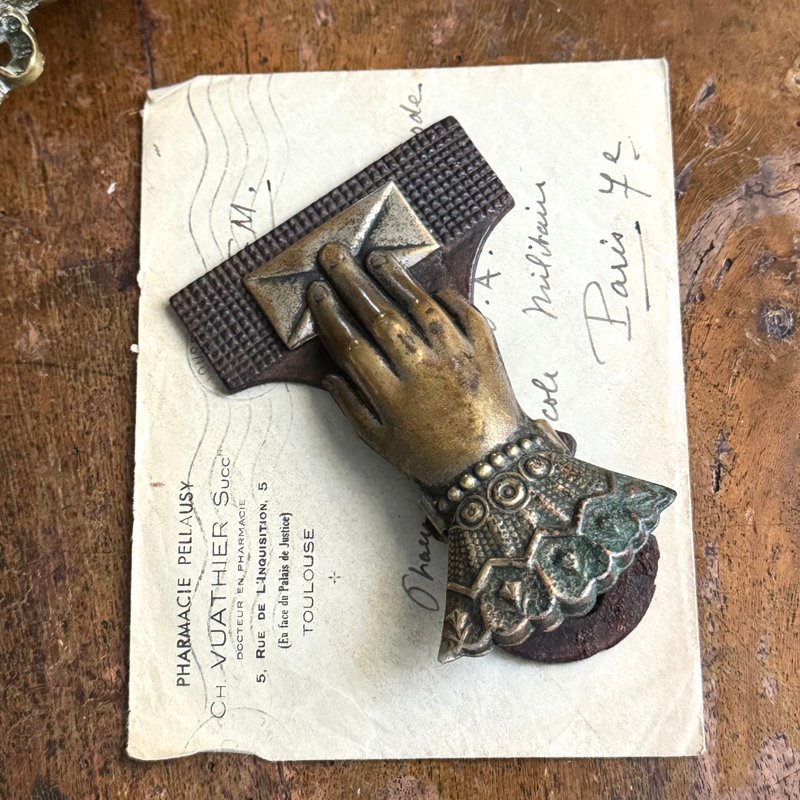 * 50802-絕美19世紀末黃銅手形紙夾 - 擺飾/家飾品 - 銅/黃銅 