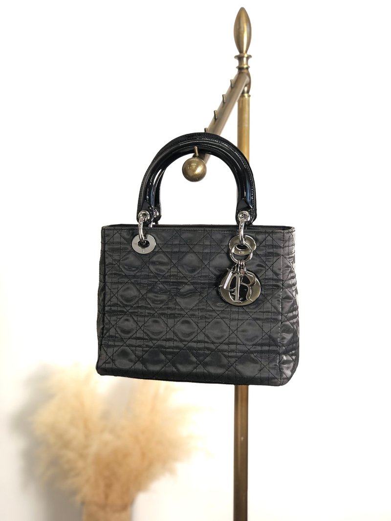 【 日本直送　名牌中古包 】Christian Dior カナージュ ショルダーバッグ ブラック チャーム エナメル ナイロン 2way オールド 5cgj75 - 側背包/斜背包 - 尼龍 黑色