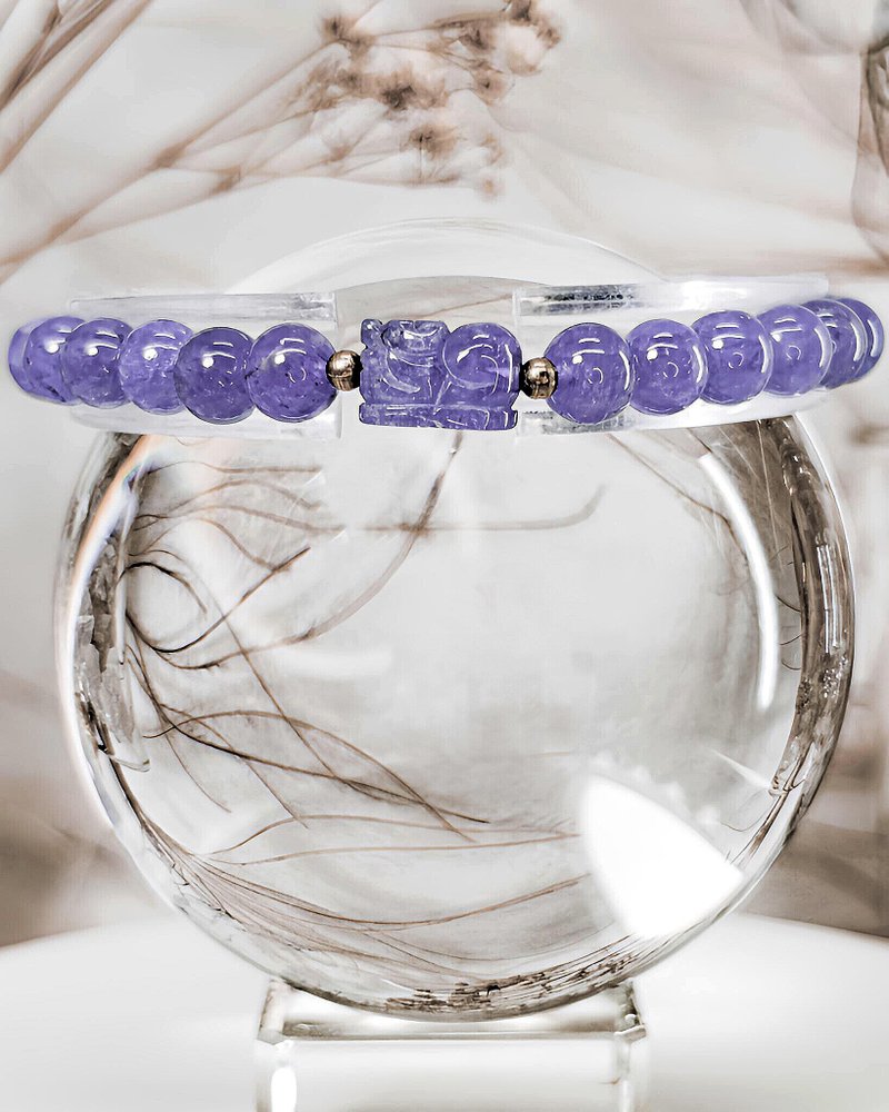 【天然坦桑石】美品 丹泉石貔貅 水晶手鍊手串/一物一拍 - 手鍊/手環 - 水晶 藍色