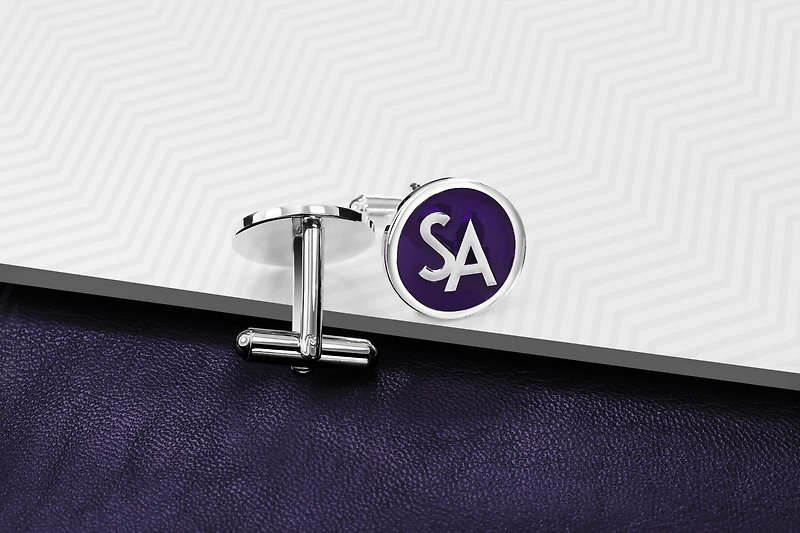 Initials Cufflinks, Wedding Cufflinks Personalized, Purple Cufflinks for groom - Cuff Links - Sterling Silver Purple