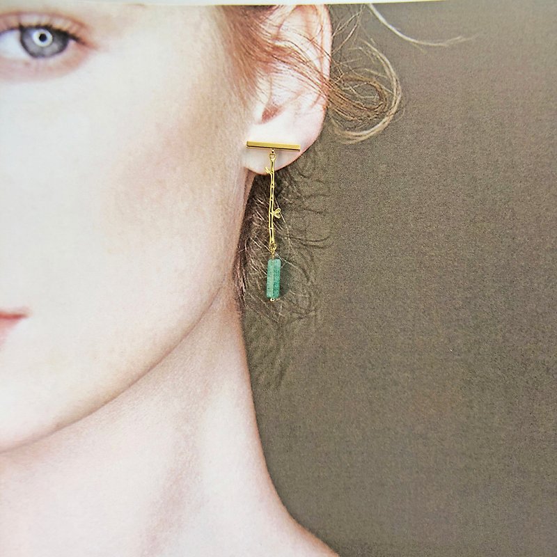 和風翡翠14kgf耳環 竹子耳環 翡翠耳環 清雅耳環 新年耳環 禮物 - 耳環/耳夾 - 寶石 綠色