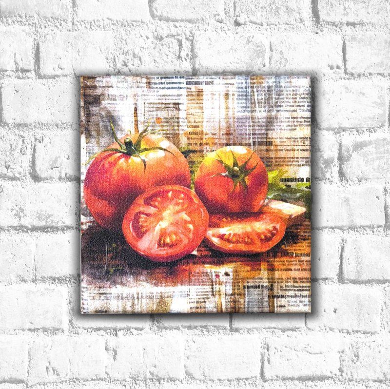 Die Gubat hanging painting 16*16 cm-tomato illustration (collage handmade product) | wall decoration - Wall Décor - Wood 