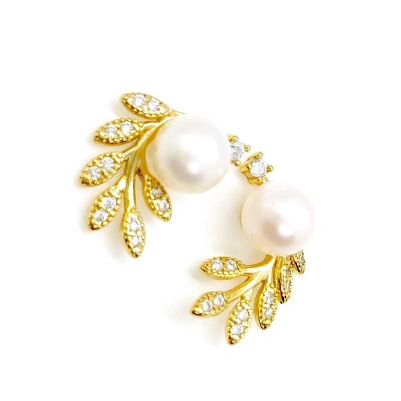 Olive branch freshwater pearl sterling silver earrings - ต่างหู - ไข่มุก 