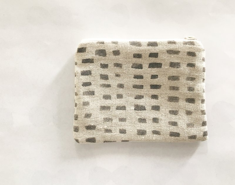 moshimoshi | 麻布小物包 - 灰方塊 - 散紙包 - 棉．麻 