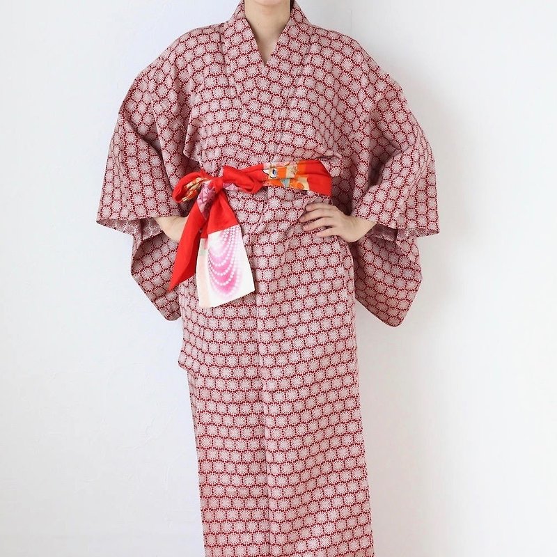 red Japanese kimono, EXCELLENT VINTAGE, kimono dress, red dress /755 - Evening Dresses & Gowns - Polyester Red