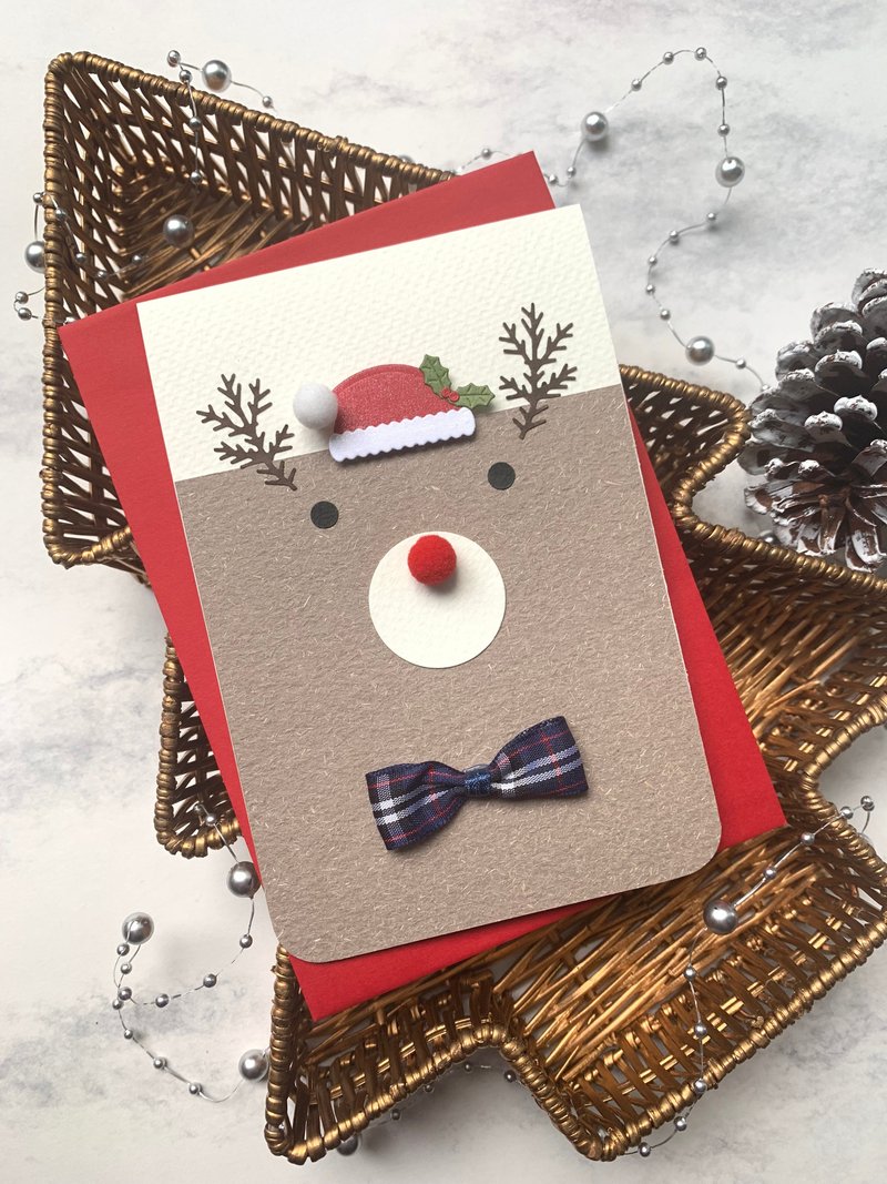 聖誕卡片/麋鹿卡片Christmas Card_領結麋鹿 - 卡片/明信片 - 紙 卡其色