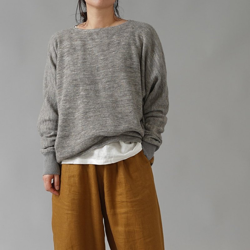 wafu - Knitted Linen, Wool, and Cotton lined Top / Heather Gray t020b-slw3 - 女毛衣/針織衫 - 羊毛 灰色