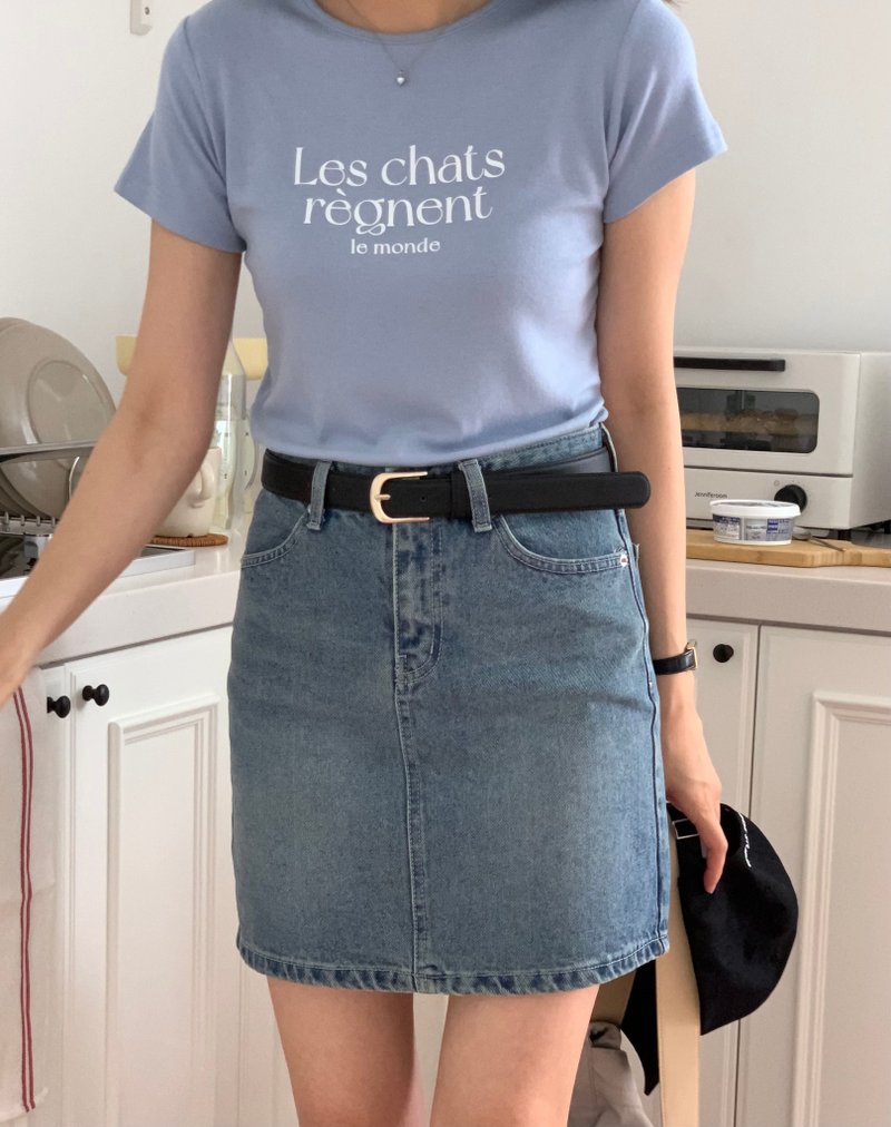 LES CHATS lettering T-shirts - 女 T 恤 - 棉．麻 
