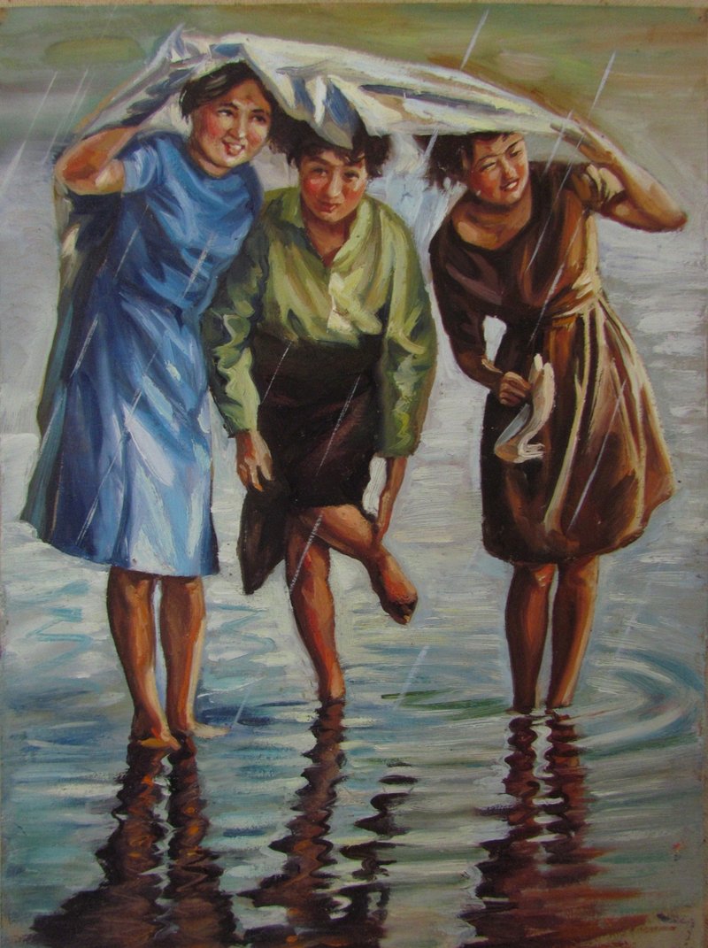 Three girls in the rain - ตกแต่งผนัง - วัสดุอื่นๆ 