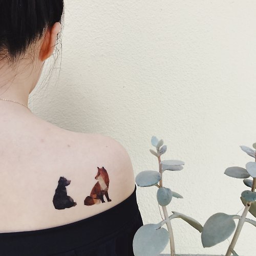 My dear Tattoo | 幾何動物 | 2入紋身貼紙 刺青貼紙 狐狸 長頸鹿 象 熊 貓