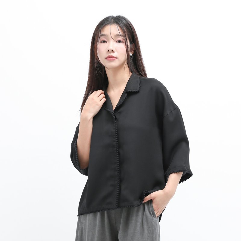 [Classic Original] Quenching_Quenched Pleated Shirt_CLT518_Black - เสื้อกั๊กผู้หญิง - เส้นใยสังเคราะห์ สีดำ