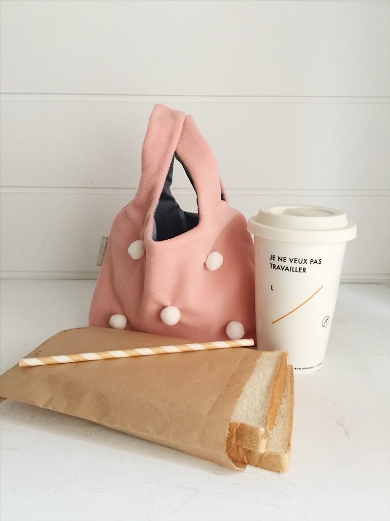 ヘアモムピンクの餃子グリーンの朝食用バッグ/ショッピングバッグ（羊毛） - トート・ハンドバッグ - コットン・麻 ピンク