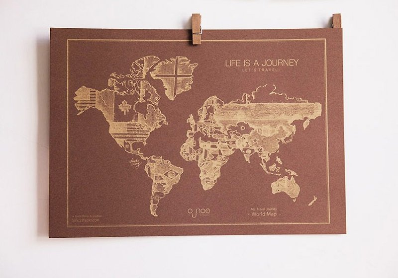 復古世界地圖海報－金粉 - 海報/掛畫/掛布 - 紙 咖啡色
