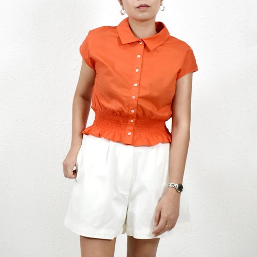 HER'S Camila Blouse- Spice Orange 襯衫領小短袖修腰上衣