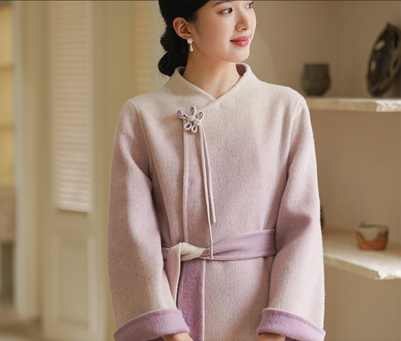 New Chinese retro high-end double-faced wool coat - เสื้อผู้หญิง - ขนแกะ สีม่วง