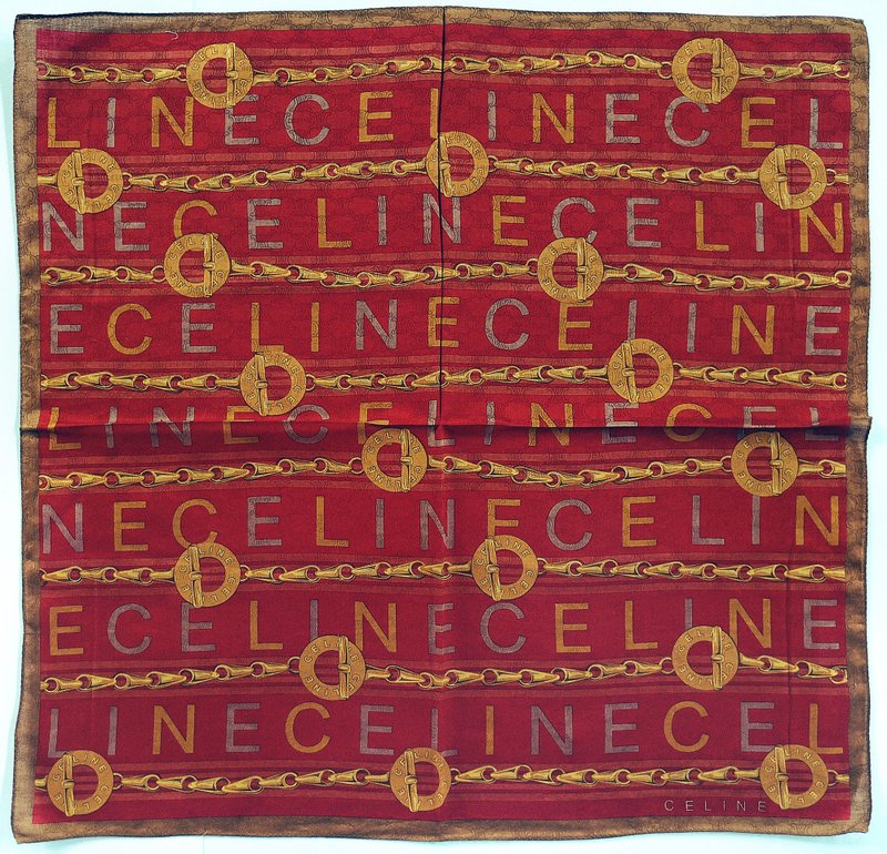 Celine Vintage Scarf with Jewelry Gold Chain Pattern 23 x 22.5 inches 赛琳 - 絲巾 - 棉．麻 紅色