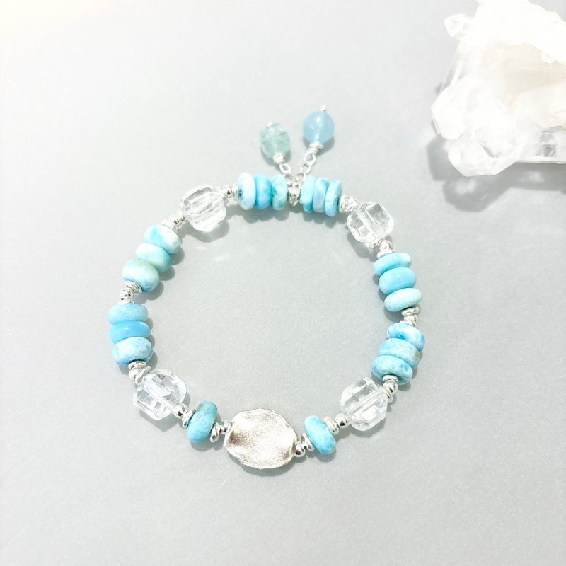Ops  Larimar Silver bracelet -拉利瑪石/白水晶/純銀/海水藍寶 - 手鍊/手環 - 寶石 藍色