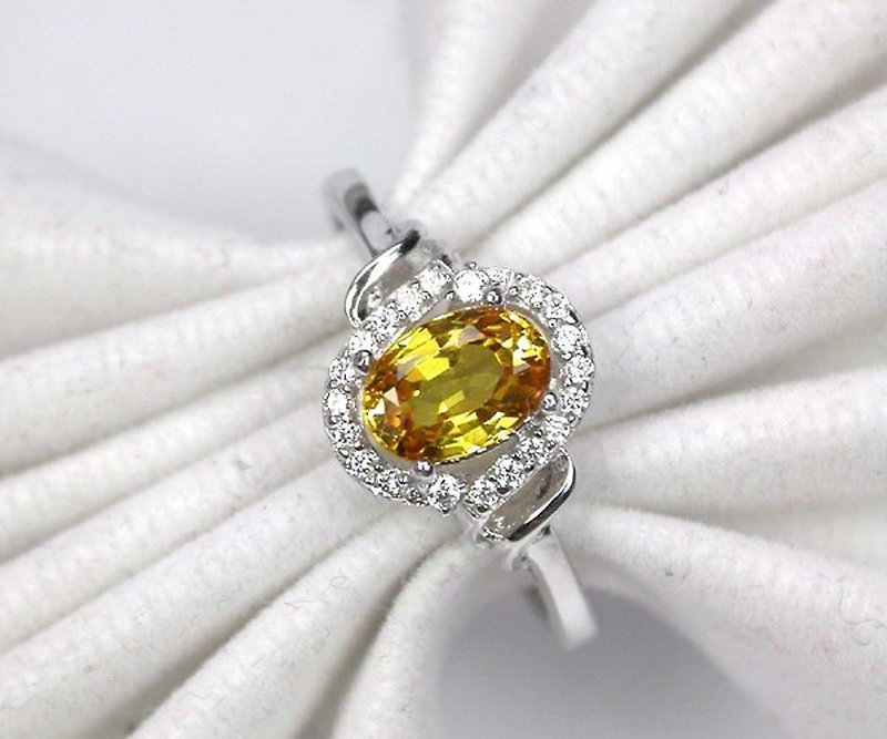 Natural yellow sapphier ring silver sterling 925 size 7.0 free resize - 戒指 - 純銀 黃色