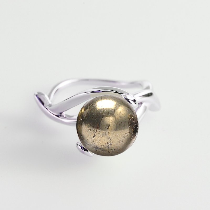 Pyrite Ring, gold color Stone Engagement Ring, Gemstone Promise Ring - แหวนทั่วไป - เครื่องประดับพลอย สีทอง