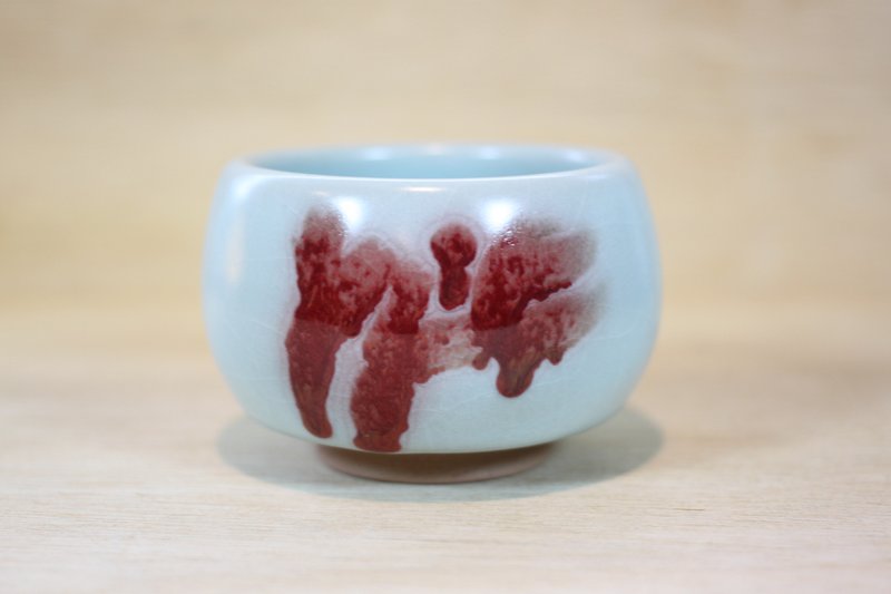 【送禮好物】汝窯銅紅 牛血紅 大圓融杯 名家葉敏祥手作 - 茶壺/茶杯/茶具 - 陶 