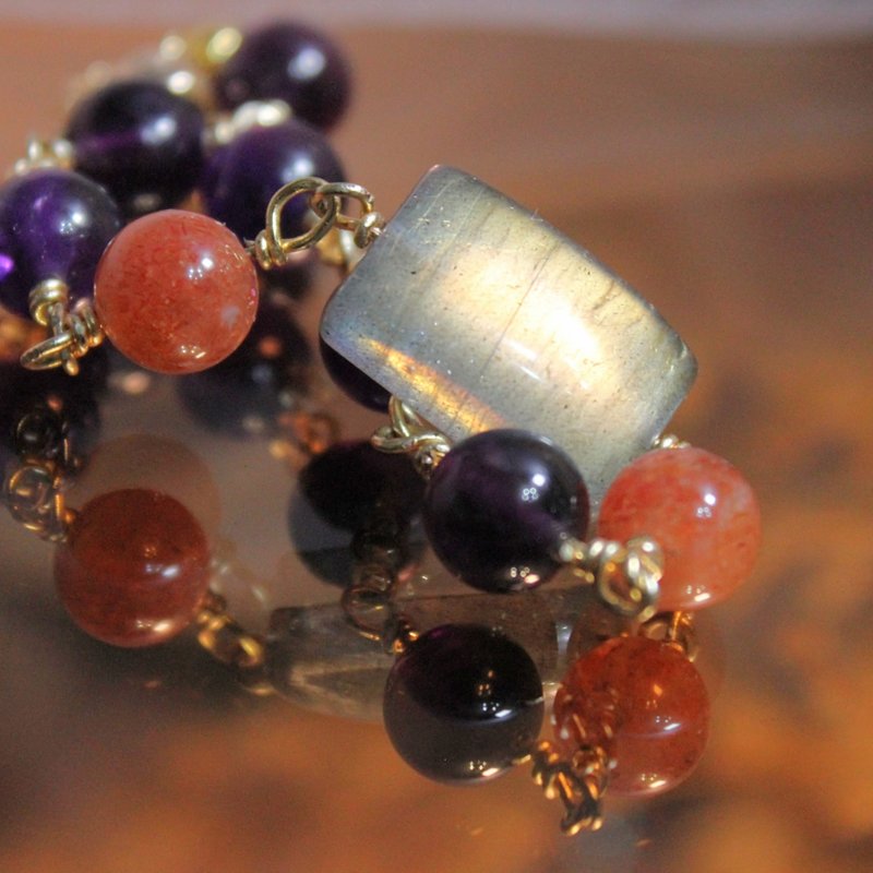 Huang Xi Zimeng--yellow labradorite, golden sun, amethyst design bracelet - สร้อยข้อมือ - คริสตัล สีเหลือง