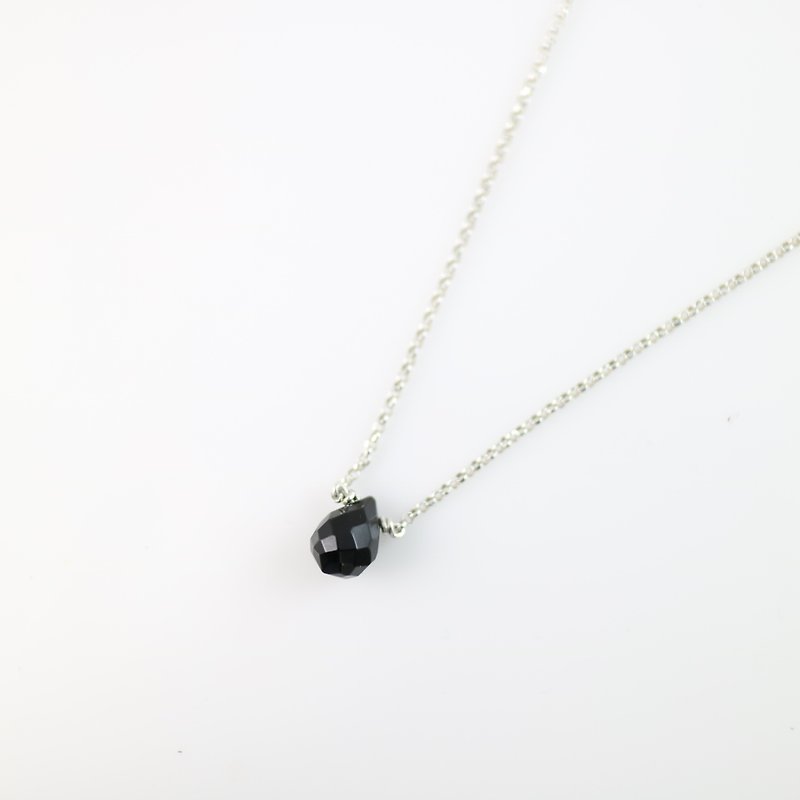 【ColorDay】 drop black onyx <Black Agate> sterling silver necklace - Necklaces - Gemstone Black