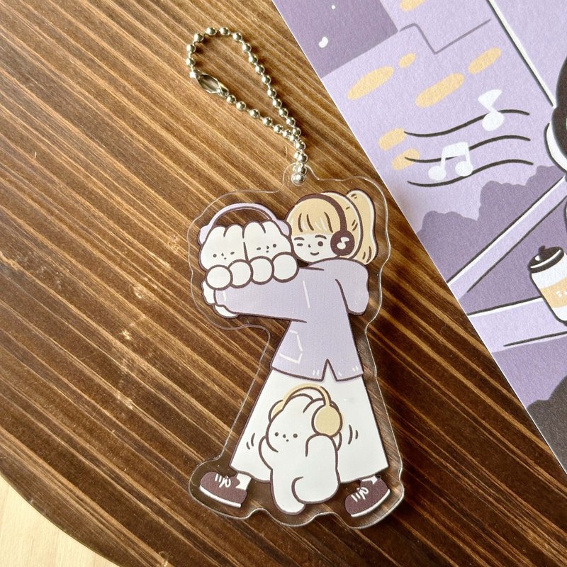 Listen to music together theme girl Acrylic pendant - พวงกุญแจ - อะคริลิค ขาว