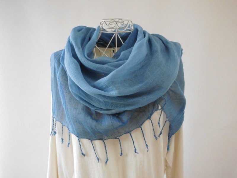 Indigo dye (forgiveness color) ♪ Soft cotton like gauze · Long stall - Scarves - Cotton & Hemp Blue