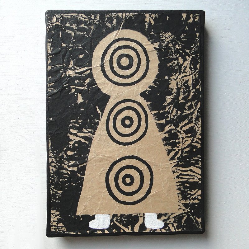 ヴィンテージ風くしゃくしゃアート 原画 絵画 キャンバス画 黒 目玉  No5 - ポスター・絵 - 紙 ブラック