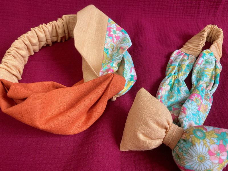 Flower clusters parent-child style/contrasting color wide version headband elastic band headband - Baby Hats & Headbands - Cotton & Hemp Orange