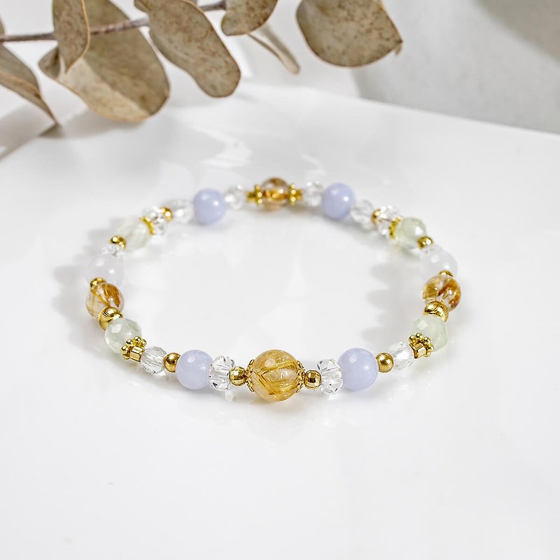Summer Sea Breeze | A86 Titanium Crystal Blue Onyx Grape Stone Bracelet - Bracelets - Gemstone Blue
