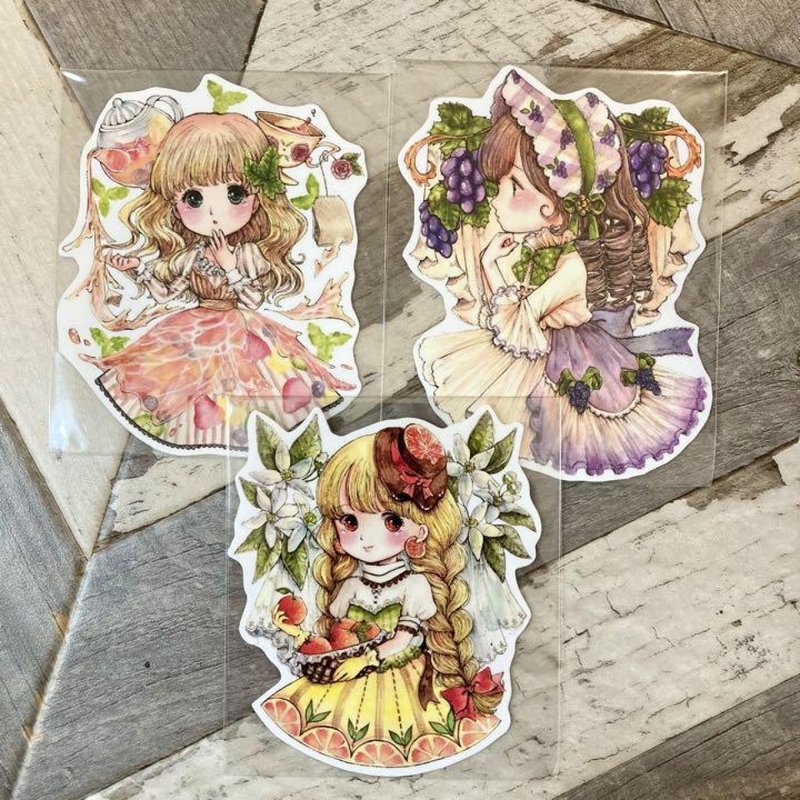 Stickers.fruit girls　Set of 3 - Stickers - Waterproof Material 