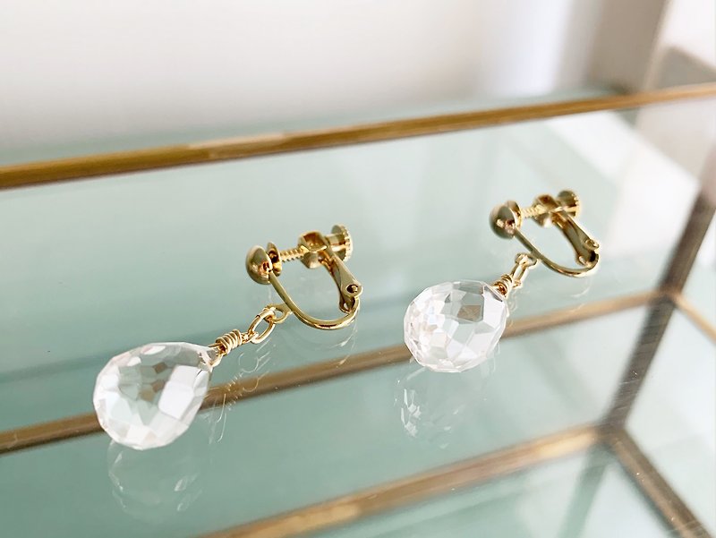 [April birthstone] Large crystal quartz (crystal), Clip-On/ earrings - Earrings & Clip-ons - Gemstone Transparent