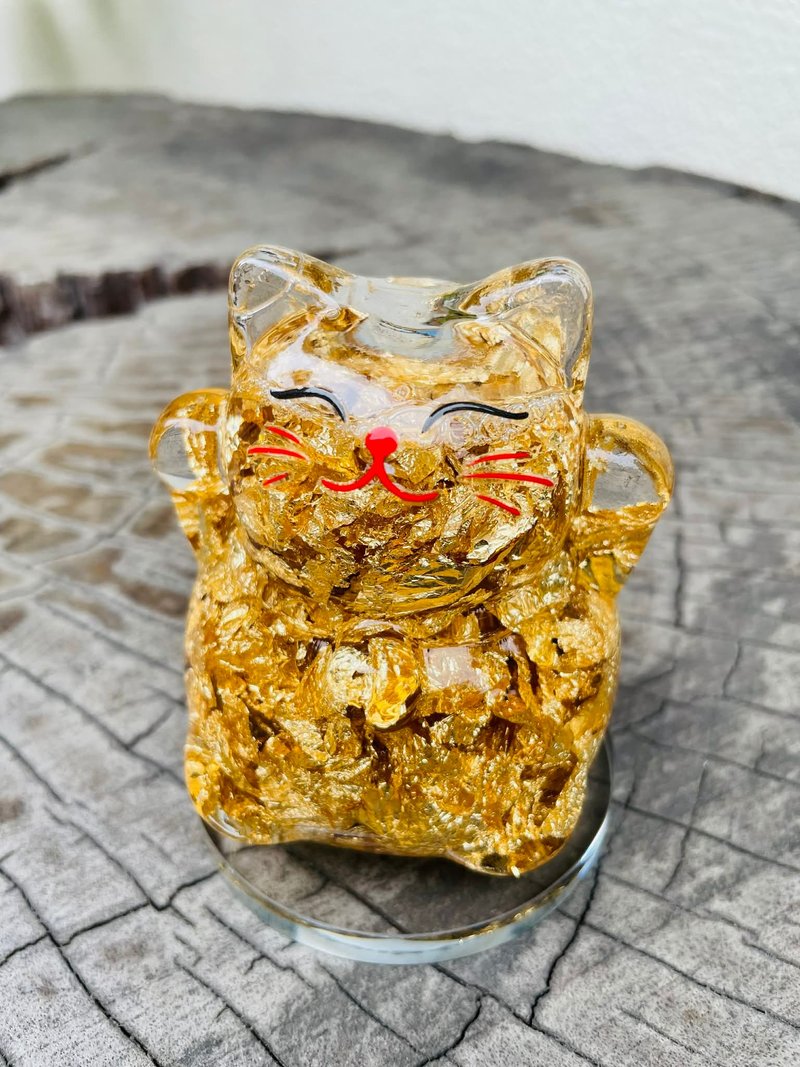 Crystal Glass Liuli Cute Gold Leaf Lucky Cat - ของวางตกแต่ง - แก้ว 