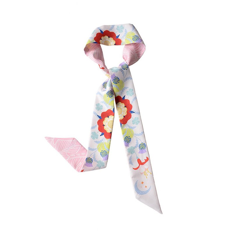 花與月真絲小絲巾|植物花卉|英格蘭玫瑰|親子髮帶|領巾|生日禮物 - 絲巾 - 絲．絹 粉紅色