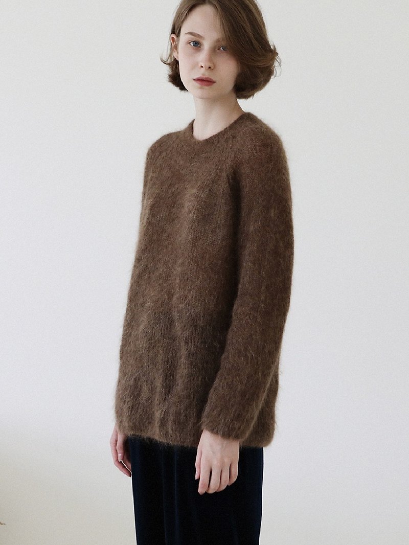 KOOW Glossy Italian Alpaca Horse Sweater Minimalist Pullover - Women's Sweaters - Wool Brown