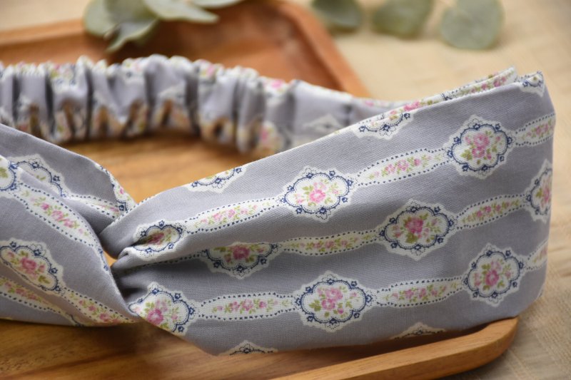 Vintage floral pattern printed cotton elastic headband - ที่คาดผม - ผ้าฝ้าย/ผ้าลินิน สีม่วง