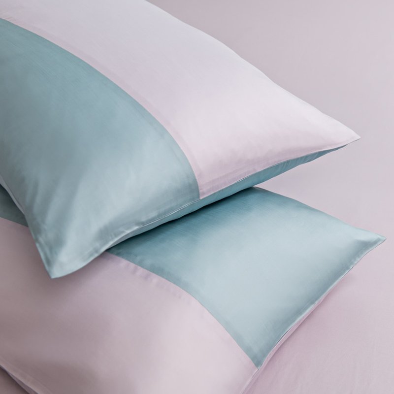 Tencel two-color diagonal stitching pillowcase (gray/blue) - Bedding - Other Materials Transparent