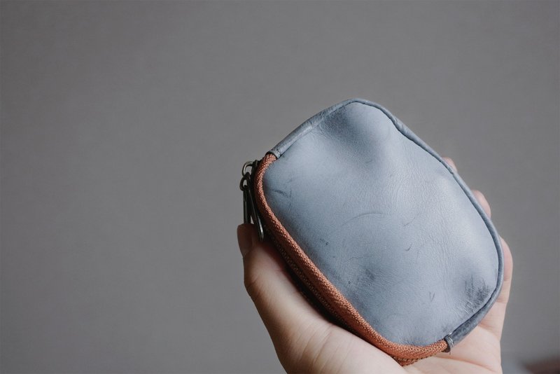 Cowhide accessory case coin case key case card case money bag - กระเป๋าใส่เหรียญ - หนังแท้ สีน้ำเงิน