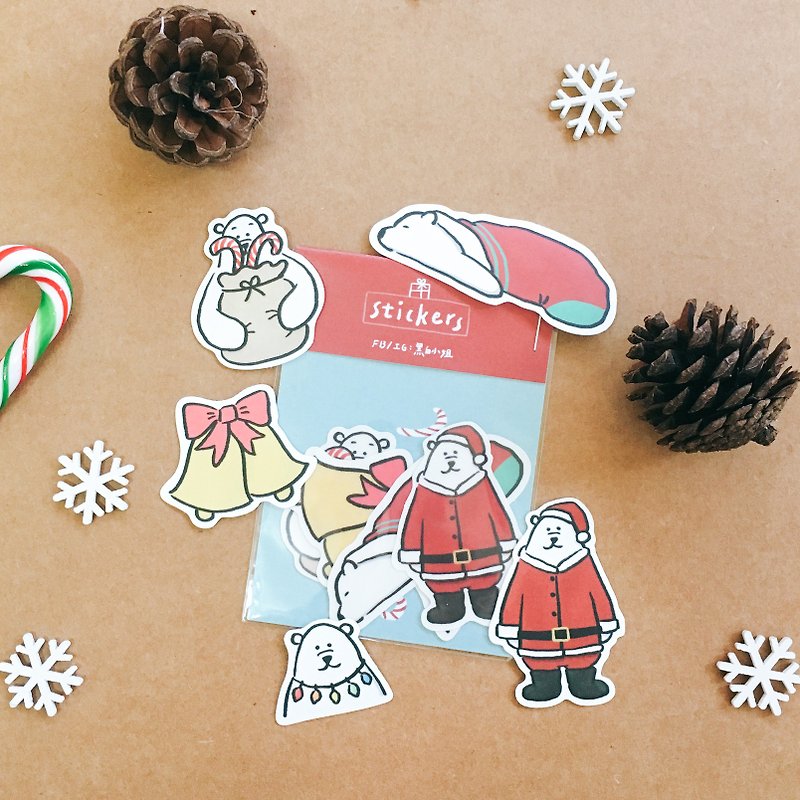 Hand-painted illustration matte waterproof small stickers-big white bear dong dong accompany you for Christmas - Stickers - Paper Red