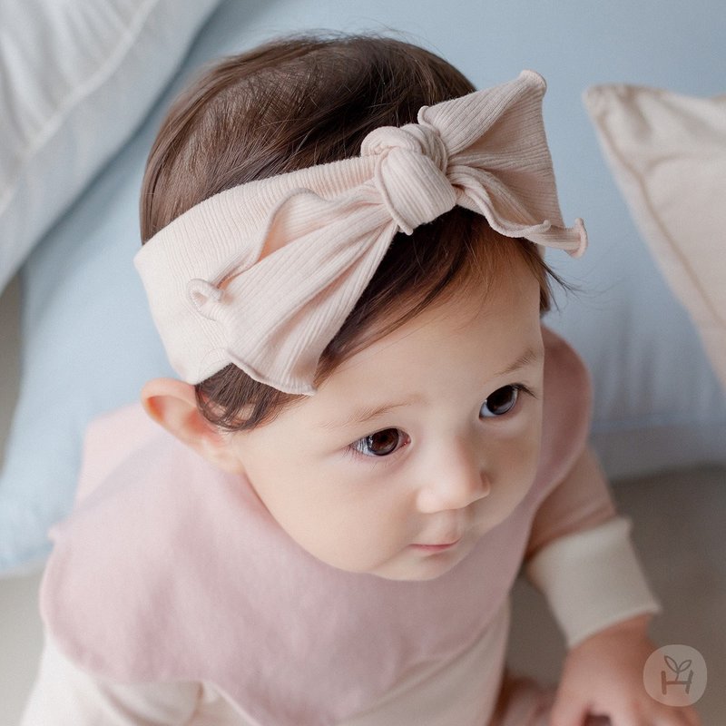 Happy Prince Korean-made Becca cream bow girl baby headband - หมวกเด็ก - ผ้าฝ้าย/ผ้าลินิน 