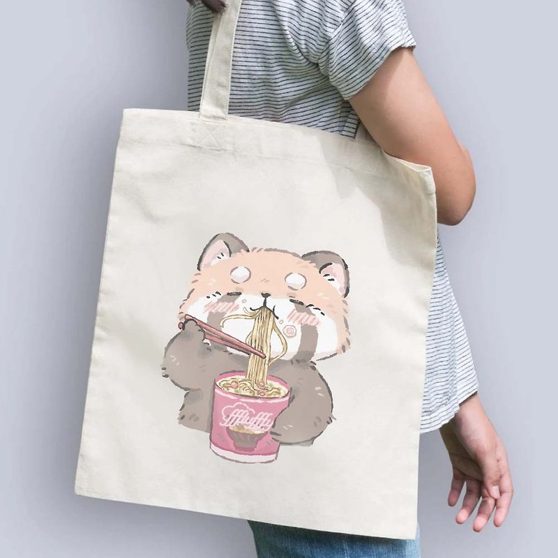 red panda with noodles - totebag - Other - Cotton & Hemp Brown