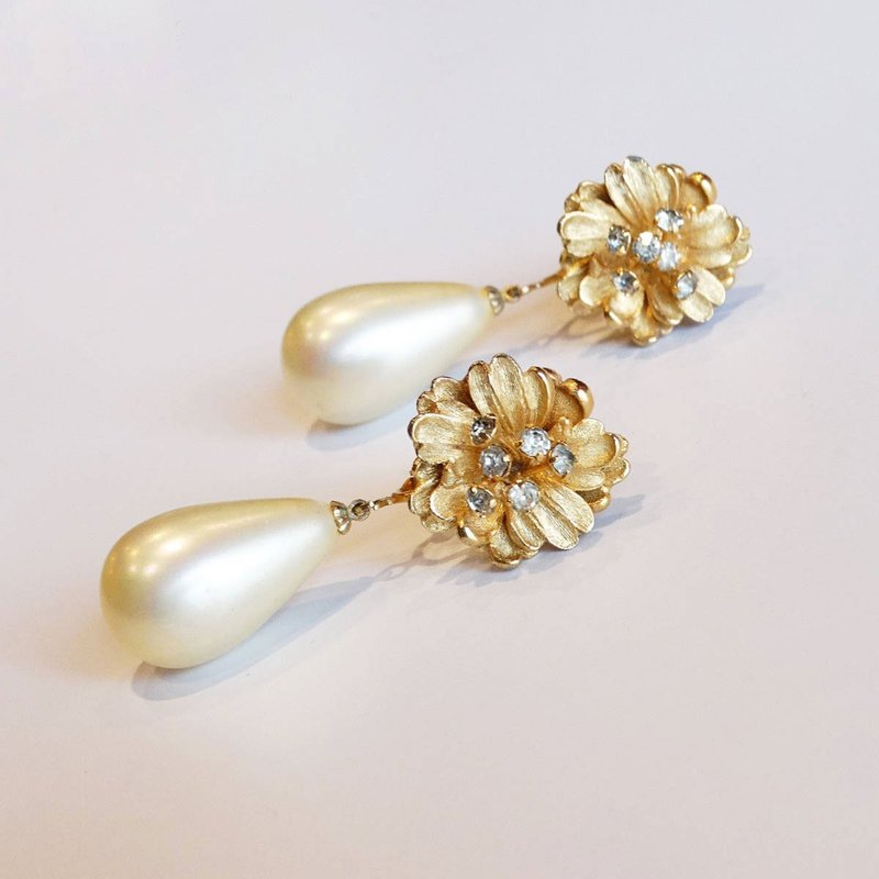 Marvella 70s Vintage flower drop earrings - ต่างหู - โลหะ สีทอง