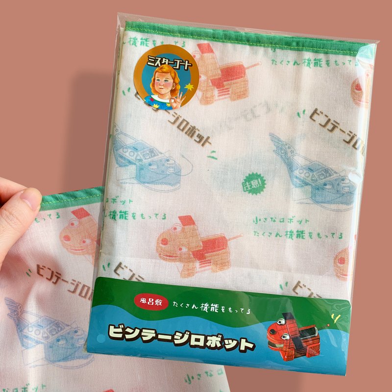 Here comes the robot - Furoshiki Universal Handkerchief - ผ้าเช็ดหน้า - ผ้าฝ้าย/ผ้าลินิน สึชมพู