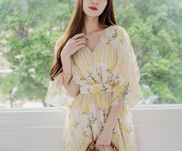 日本千葉】ヴィーナスロングワンピース Vネック 小湊日和 菜の花