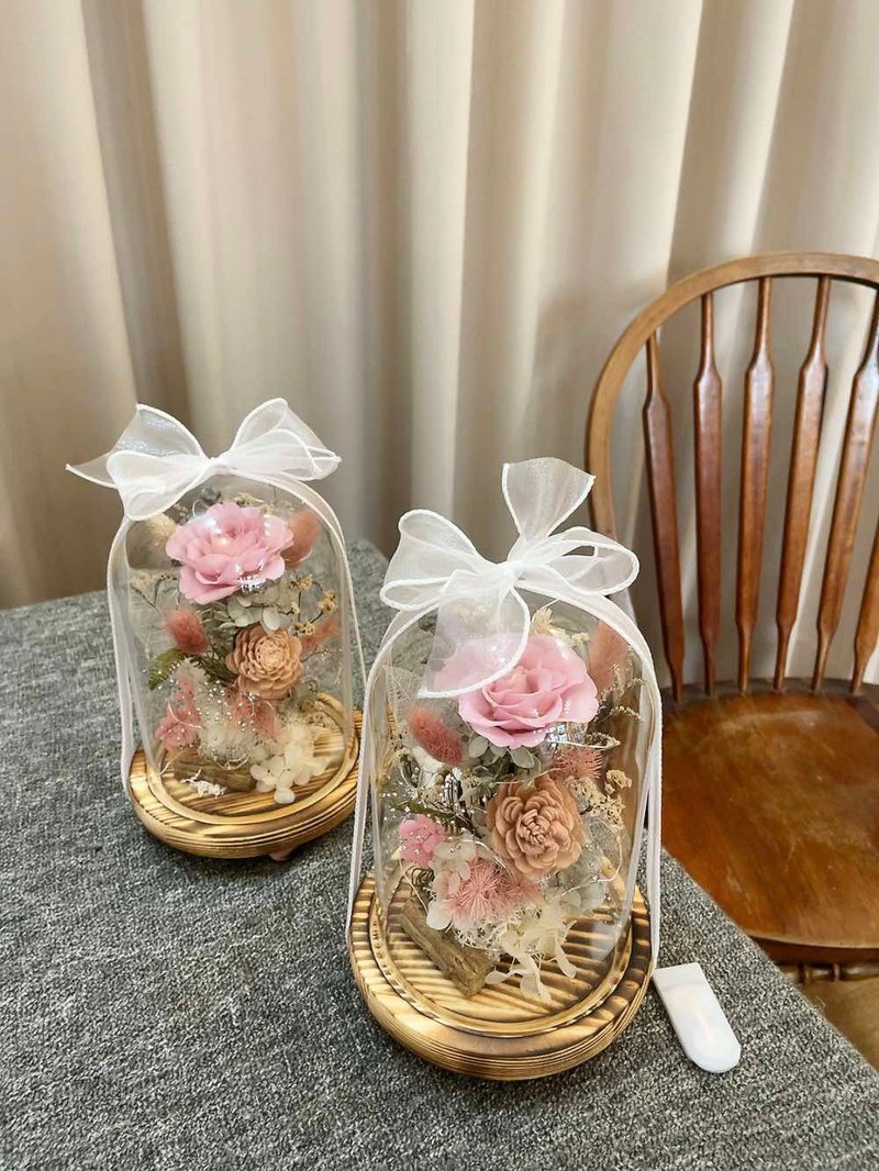 Glass Flower Cover [Soft Pink] Glass Cup Dry Flower Cup Birthday Dried Flowers Chinese Valentine's Day - ช่อดอกไม้แห้ง - พืช/ดอกไม้ 