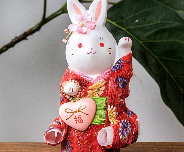 Japanese Yakushi Kiln Sakura Kimono Rabbit Ceramic Ornaments Heart