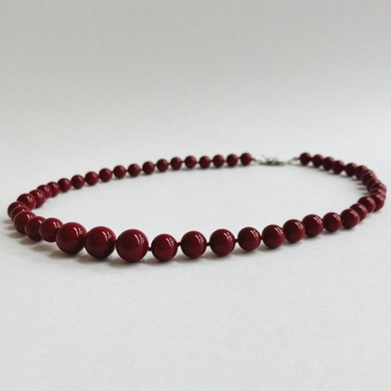 ガラスビーズグラデーションオールノットネックレス/8x12mm約50cm/RED/made in japan - 項鍊 - 玻璃 紅色