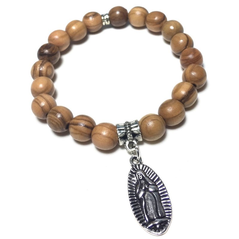 Israel imports Olive wood Bracelets-Mother Maria (8mm)#8250801 - สร้อยข้อมือ - ไม้ สีนำ้ตาล