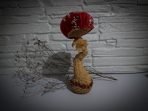 NataDollsFantasia Amanita textile mushroom for Home decor.Soft skulpture red christmas mushroom.